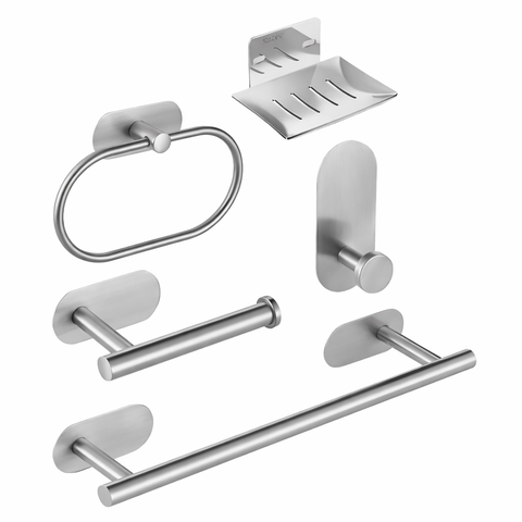 Kit Banheiro Acessórios Suporte Inox Autoadesivo com 5 Peças