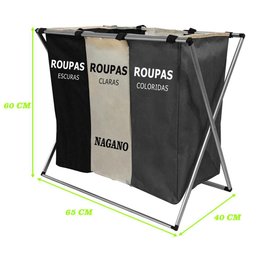 Cesto de Roupa Suja Organizador 3 Divisórias Dobrável - 65 X 40 X 60cm - 8