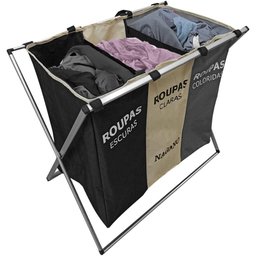Cesto de Roupa Suja Organizador 3 Divisórias Dobrável - 65 X 40 X 60cm - 5