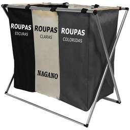 Cesto de Roupa Suja Organizador 3 Divisórias Dobrável - 65 X 40 X 60cm - 4