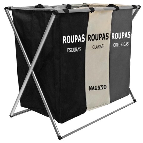 Cesto de Roupa Suja Organizador 3 Divisórias Dobrável - 65 X 40 X 60cm