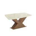 Ver imagem 1 de Mesa para Cozinha Amora com Tampo Madeirado com Vidro 90x170cm Nogueira Off White Vidro Off White