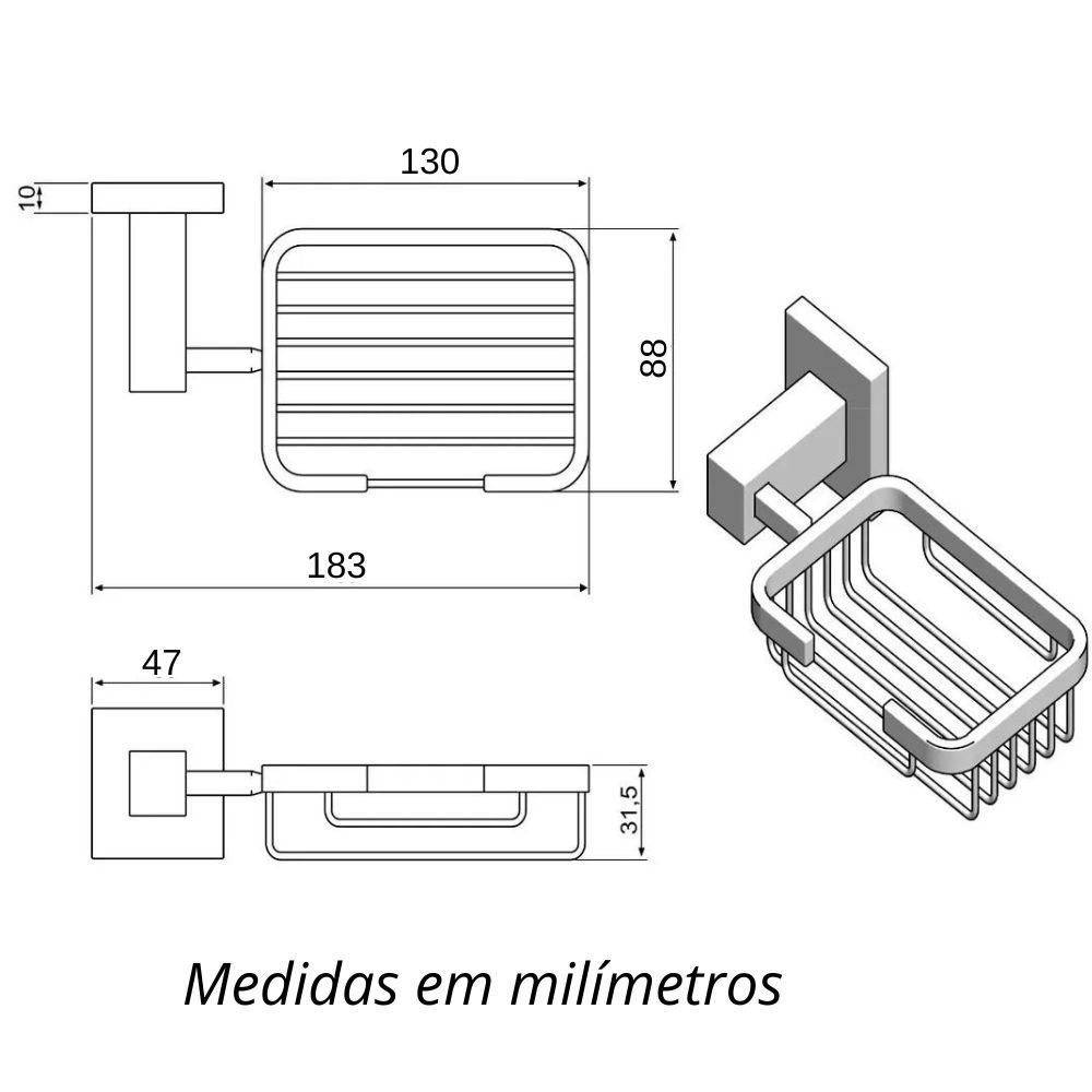 Saboneteira Cesto Metal Inox Quadrado Aço Inox - 4