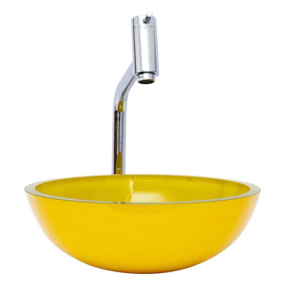 Cuba Para Banheiro de Vidro Redonda cores especiais 35 cm + Válvula Click - Amarelo - 1