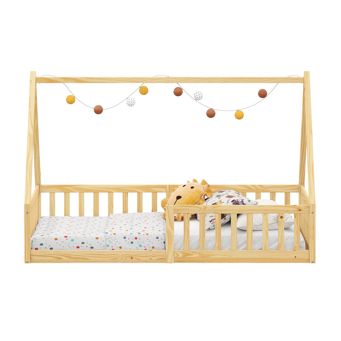 Cama Infantil Montessoriana Solteiro Madeira Casinha de Chão Nicolas Natural - 7