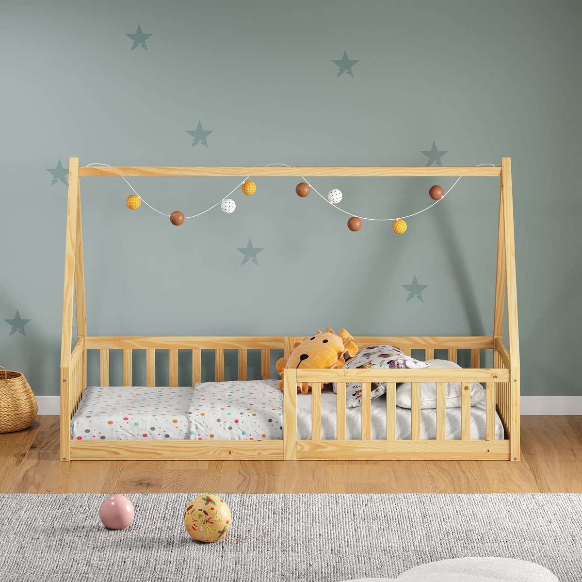 Cama Infantil Montessoriana Solteiro Madeira Casinha de Chão Nicolas Natural - 2