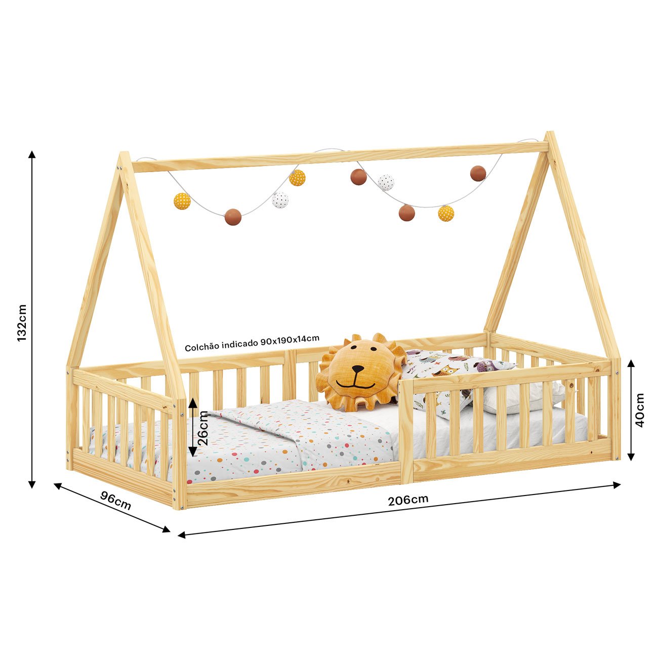 Cama Infantil Montessoriana Solteiro Madeira Casinha de Chão Nicolas Natural - 4