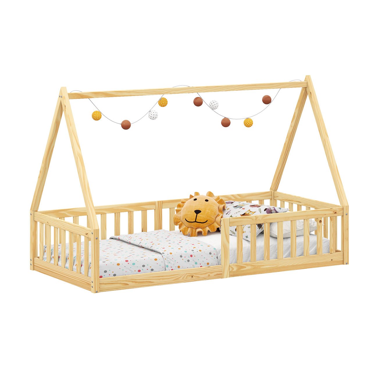 Cama Infantil Montessoriana Solteiro Madeira Casinha de Chão Nicolas Natural - 6