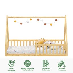 Cama Infantil Montessoriana Solteiro Madeira Casinha de Chão Nicolas Natural - 3