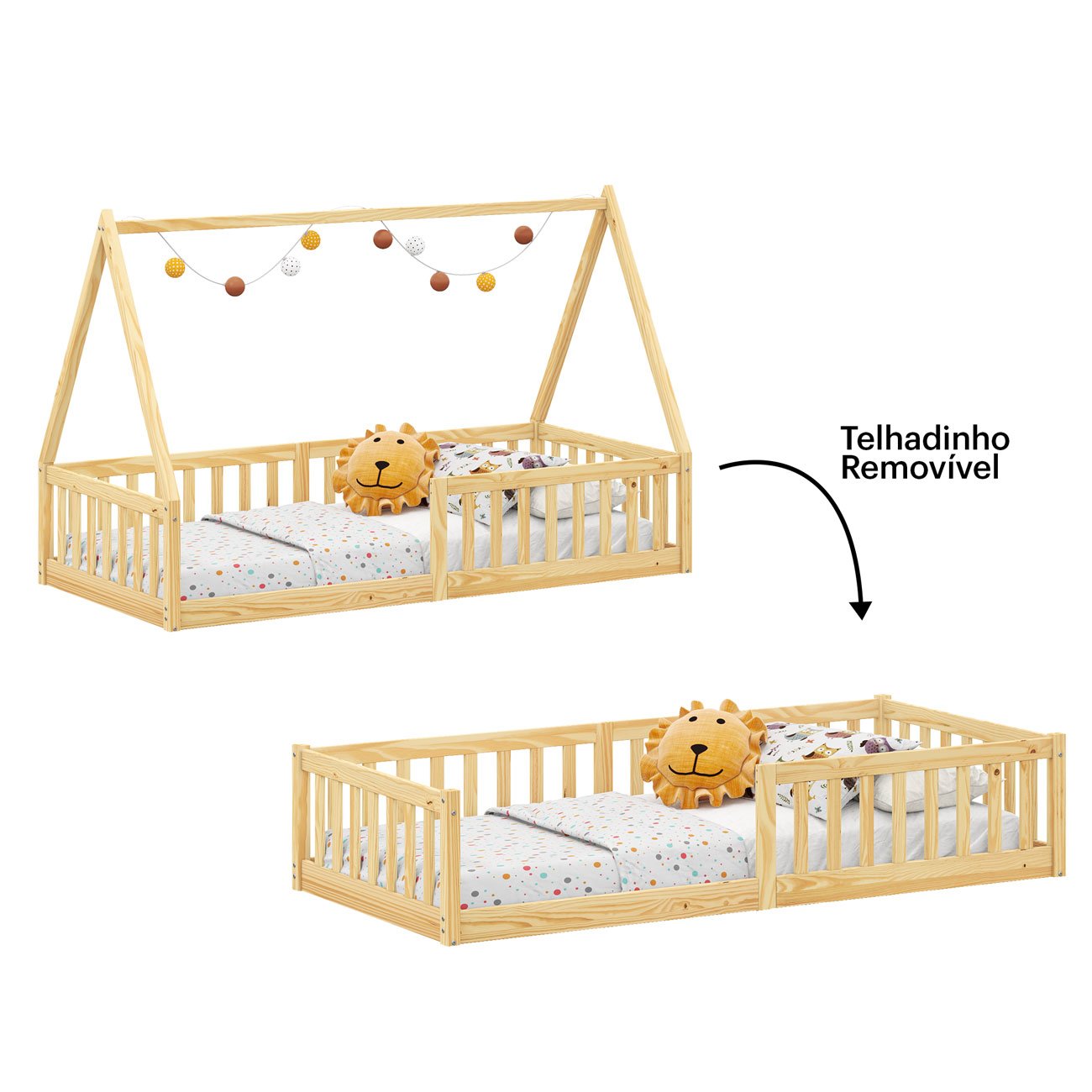 Cama Infantil Montessoriana Solteiro Madeira Casinha de Chão Nicolas Natural - 5