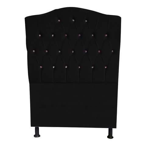 Cabeceira de Cama Box Princesa Solteiro 90 Cm Botão Strass Suede Preto Eli Móveis