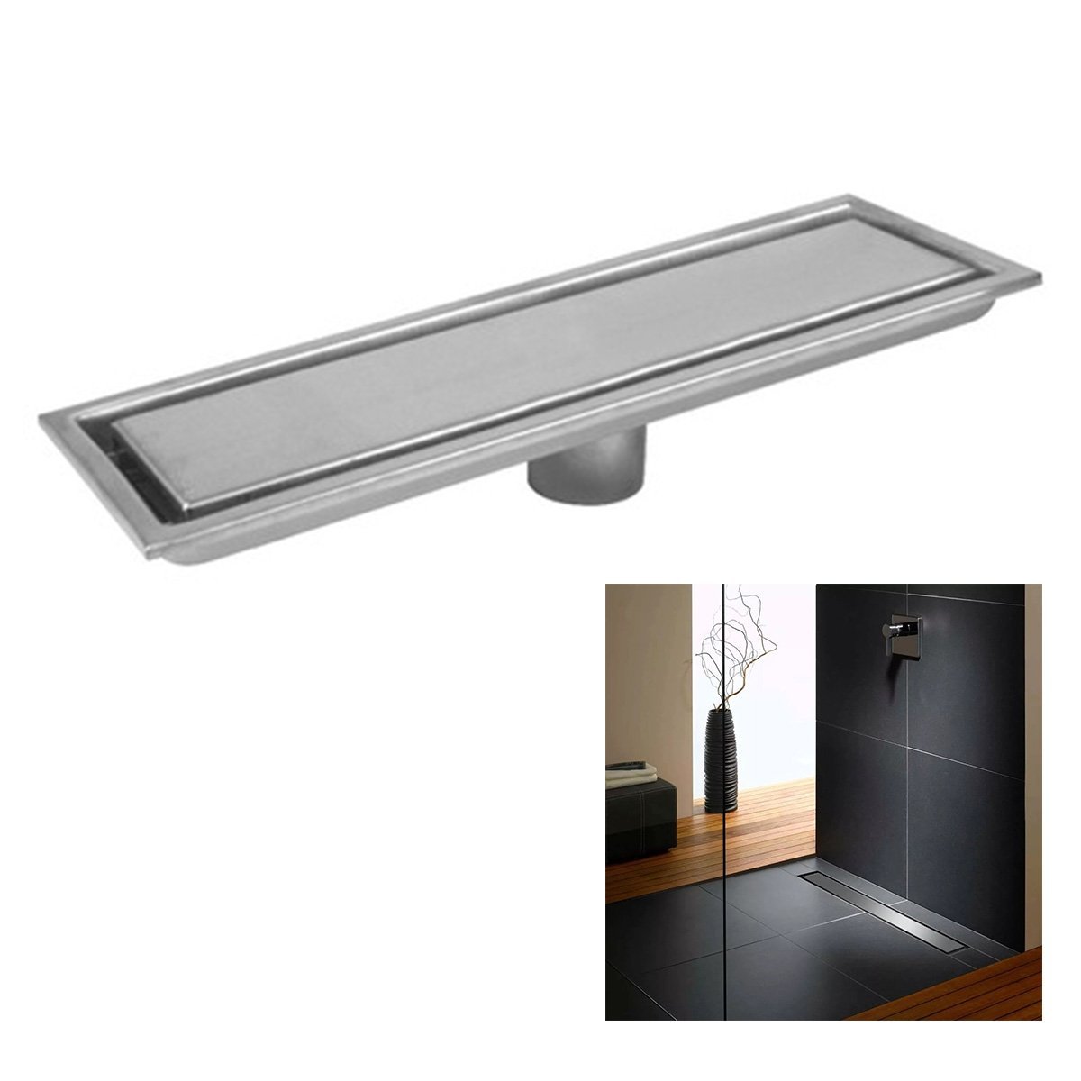 Ralo Linear Oculto 40cm Inox Banheiro Lavabo Anti Odor Anti Inseto Lavanderia Invisivel Seguro Resis