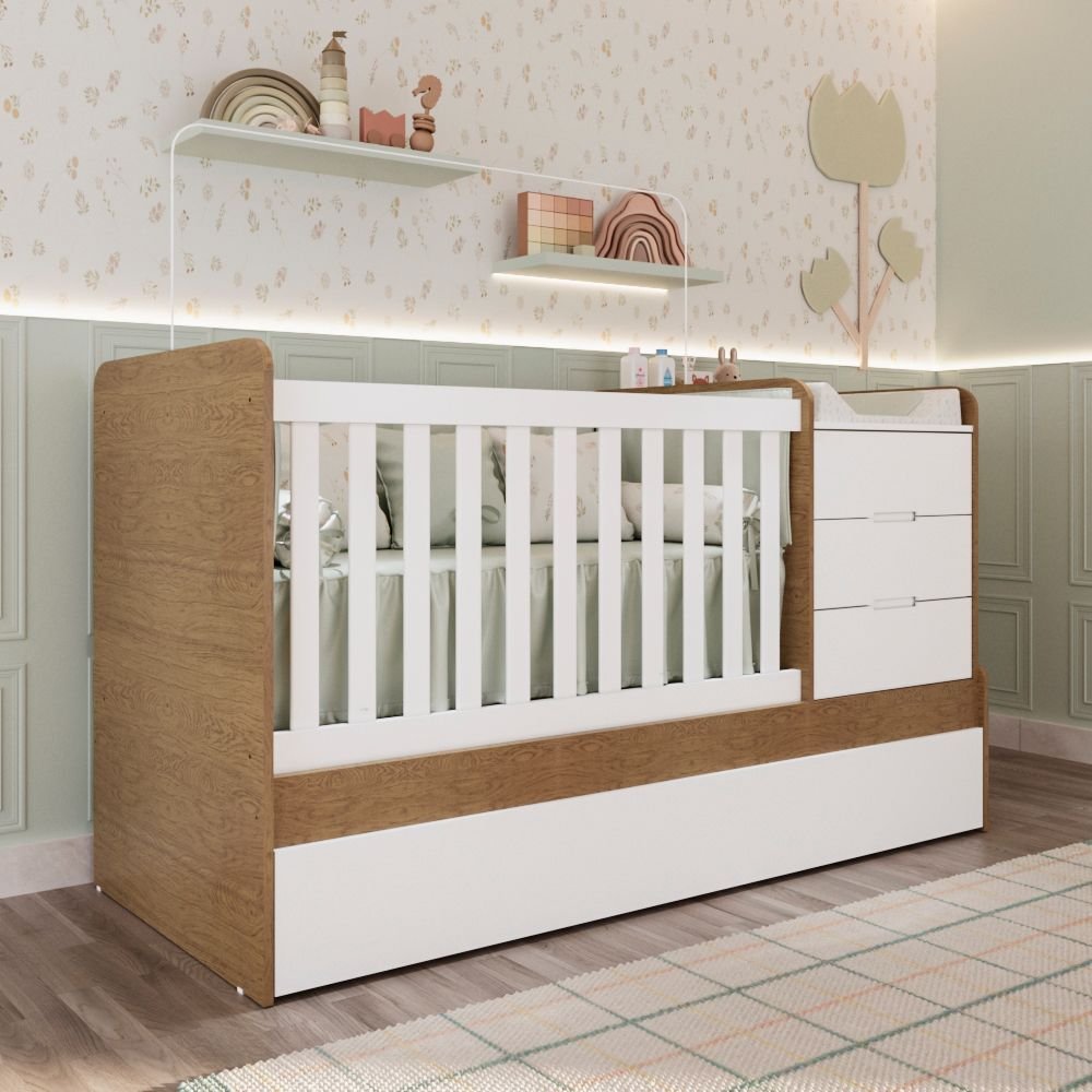 Berço Multifuncional Americano Bicama Gaveteiro Cléo 100% MDF com