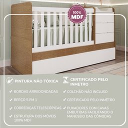 Berço Multifuncional Americano Bicama Gaveteiro Cléo 100% MDF com Bétula Branco - 11 Berço Multifuncional Americano Bicama Gaveteiro Cléo 100% MDF com Bétula Branco - 11