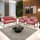 Ver imagem 2 de Sofá Namoradeira com 2 Poltronas Base Industrial Alta Preto Marisa Suede D03 - D’Rossi Rose
