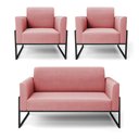 Ver imagem 1 de Sofá Namoradeira com 2 Poltronas Base Industrial Alta Preto Marisa Suede D03 - D’Rossi Rose
