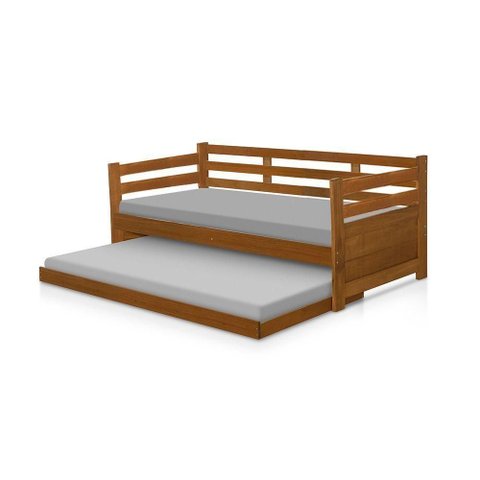 Sofá Cama Enjoy em Madeira Maciça e com Cama Auxiliar Imbuia Marrom