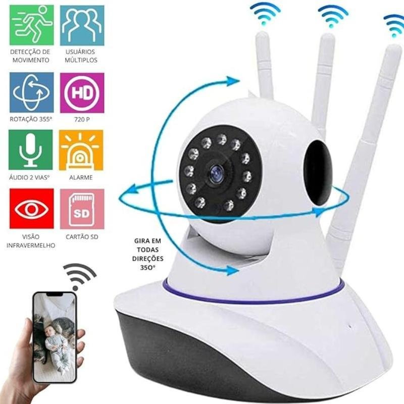 Baba Eletronica Camera Ip Wifi Sd Visao Noturna 3 Antenas - 3