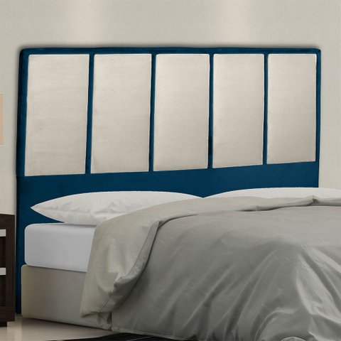 Cabeceira Cama Box Casal Napoli 140 Cm Suede Azul Marinho e Bege Claro - MV Estofados Shop
