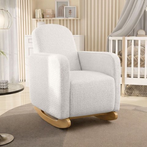Poltrona de Amamentação com Balanço Orgânica Saori W01 Bouclê Cru - Lyam Decor