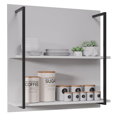 Prateleira Industrial Cozinha Dupla com Painel Flora M24 Branco - Mpozenato