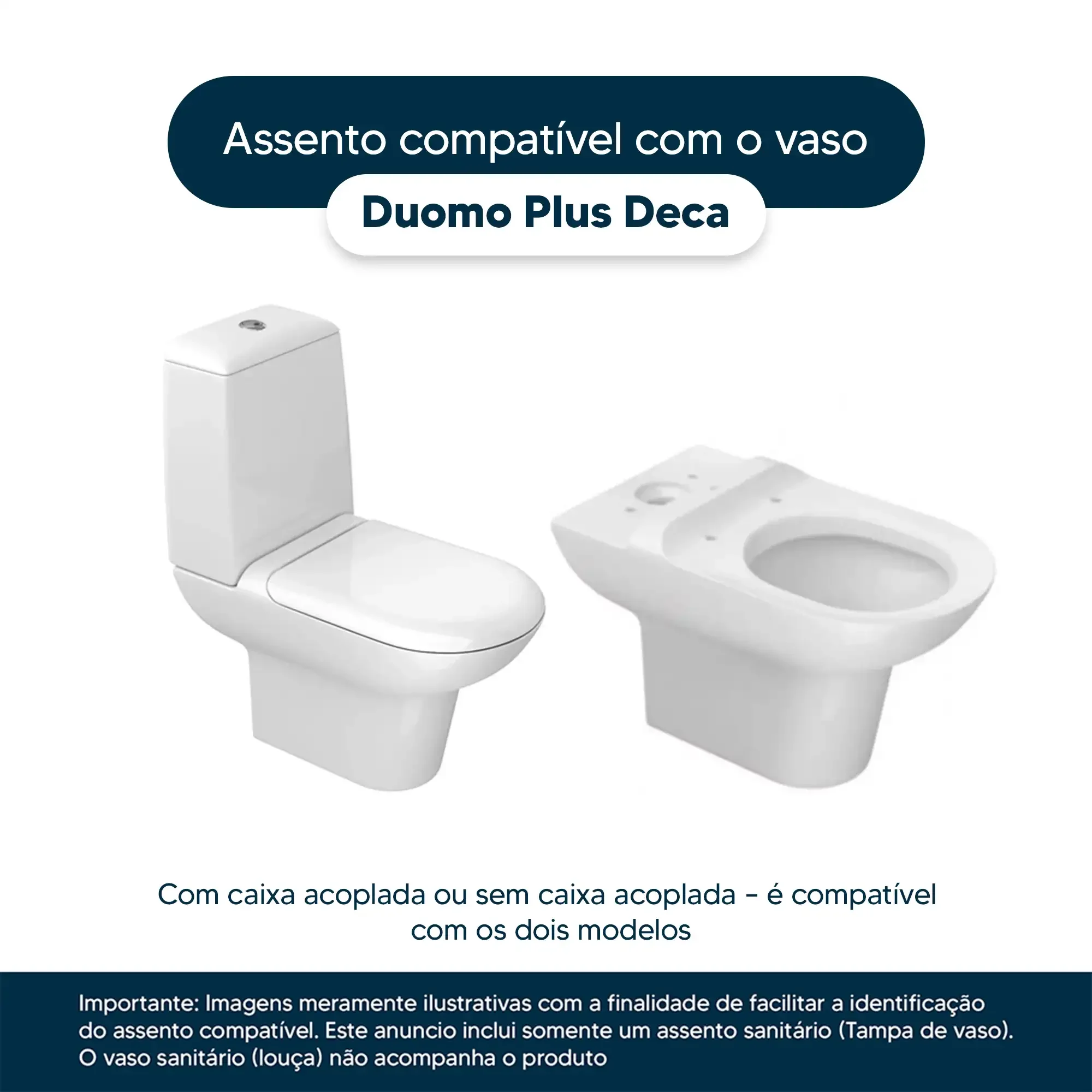 Assento Sanitário Poliéster Duomo Plus Branco para vaso Deca - 3