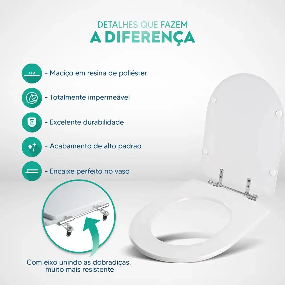 Assento Sanitário Poliéster Duomo Plus Branco para vaso Deca - 2