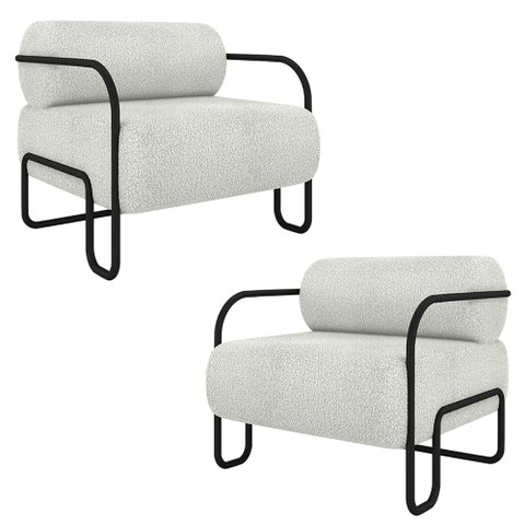 Kit 2 Poltronas Decorativas Sala de Estar Polatsk Base Industrial de Ferro Bouclê Cinza Claro G33 - 