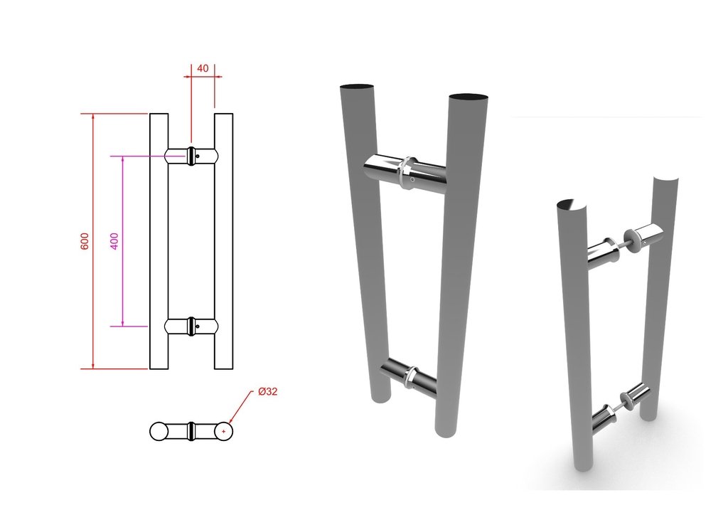 Puxador de Porta Pivotante Tubular H - 2