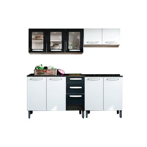 Cozinha Modulada Completa Evidence 4 Peças (2 Armários + 2 Balcões) C4p54 Branco/preto -