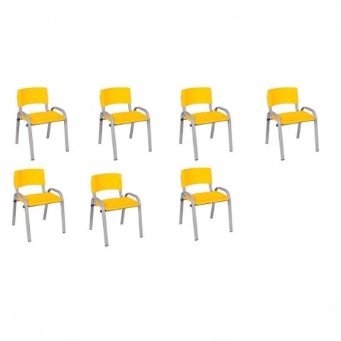 Kit 7 Cadeira Iso Infantil Creche, Base Cinza Amarelo