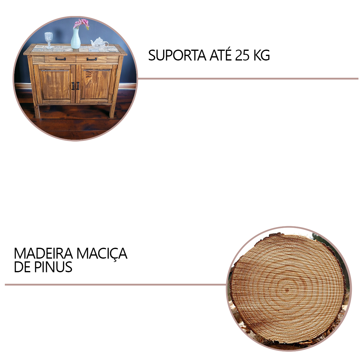 Balcão Retrô Aparador Multiuso Madeira Maciça Pinus 2 Portas Sofisticado Rustica Buffet Sala Armário - 7