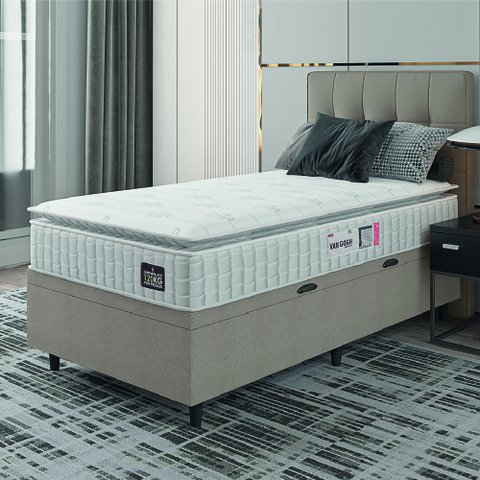 Cama Box Baú Colchão Solteiro Espuma D33 Vangogh Pillow Top 88x188x70cm Hellen
