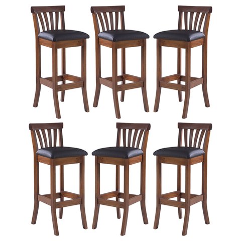 Kit 6 Banquetas Alta Estofada Anthurium 36 x 100 Cm Madeira Maciça Imbuia Facto Impermeável Marrom L
