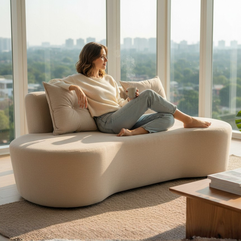 Sofá 2 Lugares Orgânico Curvo Madrid 150cm Suede Bege