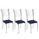 Ver imagem 1 de Kit 3 Cadeiras Vanessa Cromada Para Cozinha Assento Corino Azul