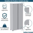 Ver imagem 4 de Armário Alto 2 Portas Pandin 90 Cm (largura) Inmetro Estrutura Aço Cinza e Portas Laranjas C/