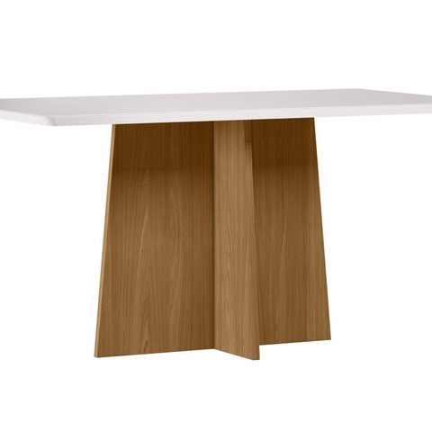 Mesa para Sala de Jantar com Tampo de MDF e Vidro 160cm Moderno Marrom/Ype/Off White