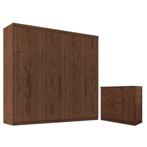 Guarda Roupa Casal Evidence Plus 6 Portas com Cômoda Sapateira Genova Plus 4 Gavetas Jacarandá