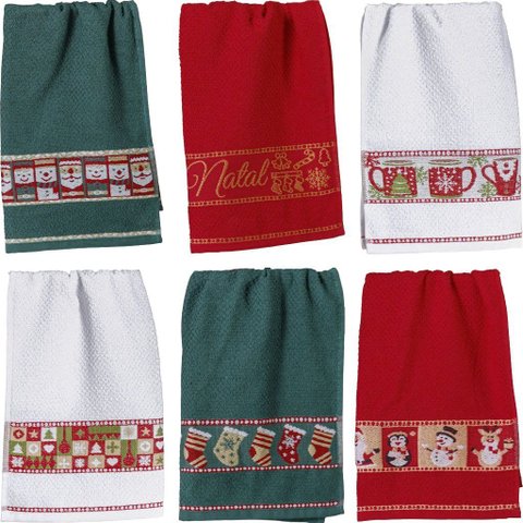 Kit 6 Pano de Copa Buongusto Natalino 44x65cm Sortidos