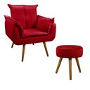 Ver imagem 1 de Conjunto Poltrona Decorativa Opala e Puff Redondo Pés Palito Suede Vermelho UlissesDecor