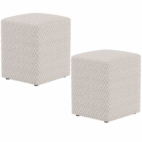 Kit 02 Puffs Quadrado Decorativo L02 Bouclê Cru - Lyam Decor