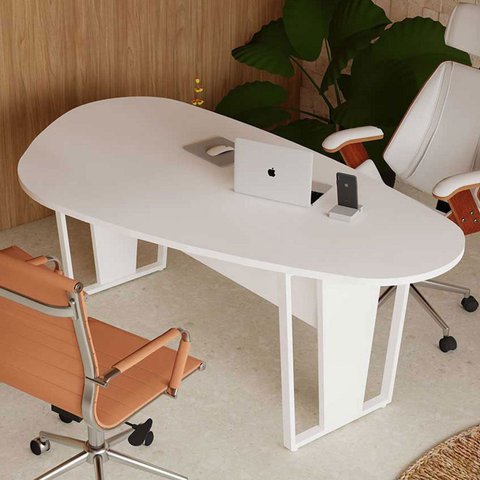 Mesa Escrivaninha Escritório Orgânica 185x100cm Pés em Metal 100% MDF Industrial Executive