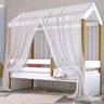 Cama Montessori Cabana Solteiro Com Colchão E Dossel Branco - 4