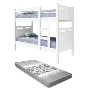 Beliche com Colchão D33 88x188cm para Quarto Solteiro Mdf C/ Estrado em Madeira Design Robusto Branc