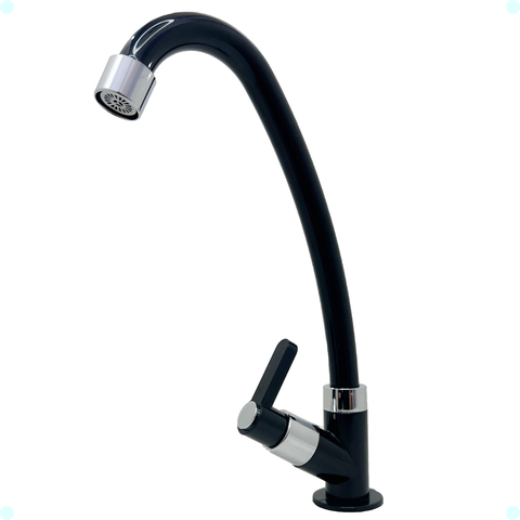 Torneira Pia Cozinha/banheiro Preta Bica Móvel 1/4 de Volta Abs Giratória Único