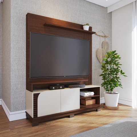 Home Theater Jurerê 1.5 para TV 65" 152cm MDP com Portas Giratórias Off White Colibri Móveis