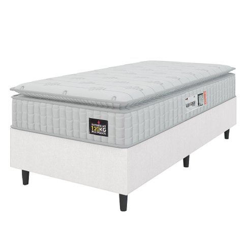 Cama Box Colchão Solteiro Espuma D33 Vangogh Pillow Top 88x188x67cm Linho Branco Hellen