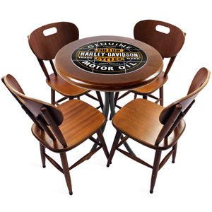 Cj Mesa Madeira Azulejo 60cm - Bistrô Fixa 78cm + 4 Cadeiras 43 - Natural - Harley Davidson Genuine