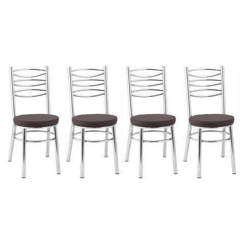 Kit 4 Cadeiras para Sala de Jantar CC34 Debrum Cinza/Cromado/Marrom